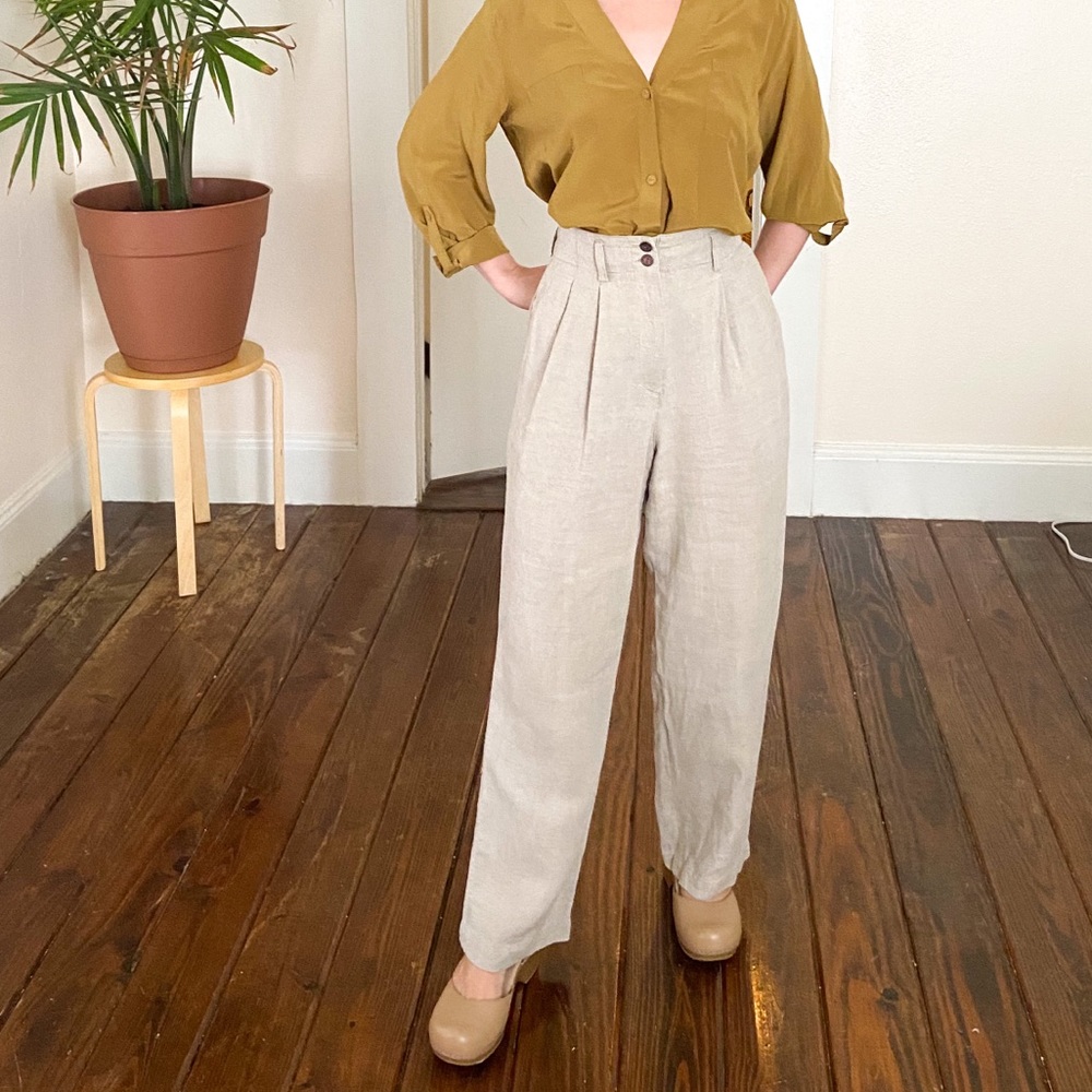 Vintage high waist linen straight leg trousers